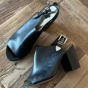 Michael Kors Black Leather Slingback Block Heel Sandals, Size 9.5